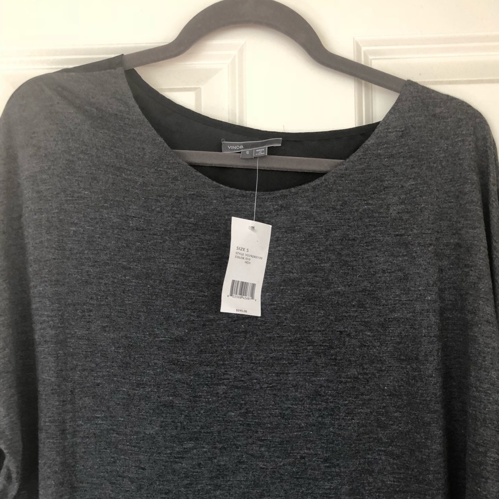 Vince Mixed Media Long Slv tee - Charcoal/Black